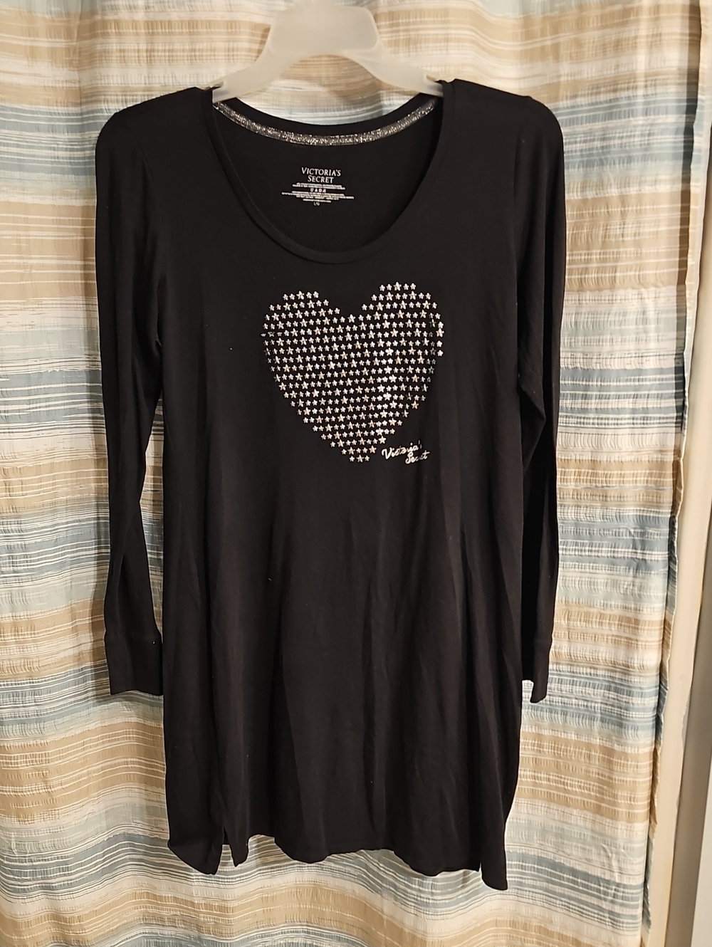 Victoria's Secret Black Long Sleeve Heart Stud Tee